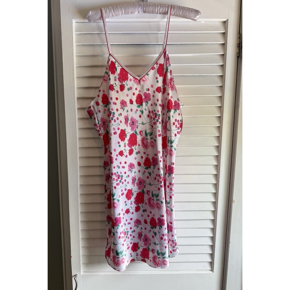 Women’s L Pink Floral Satin Babydoll Slip Dress Nightgown Fairy Coquette Dainty